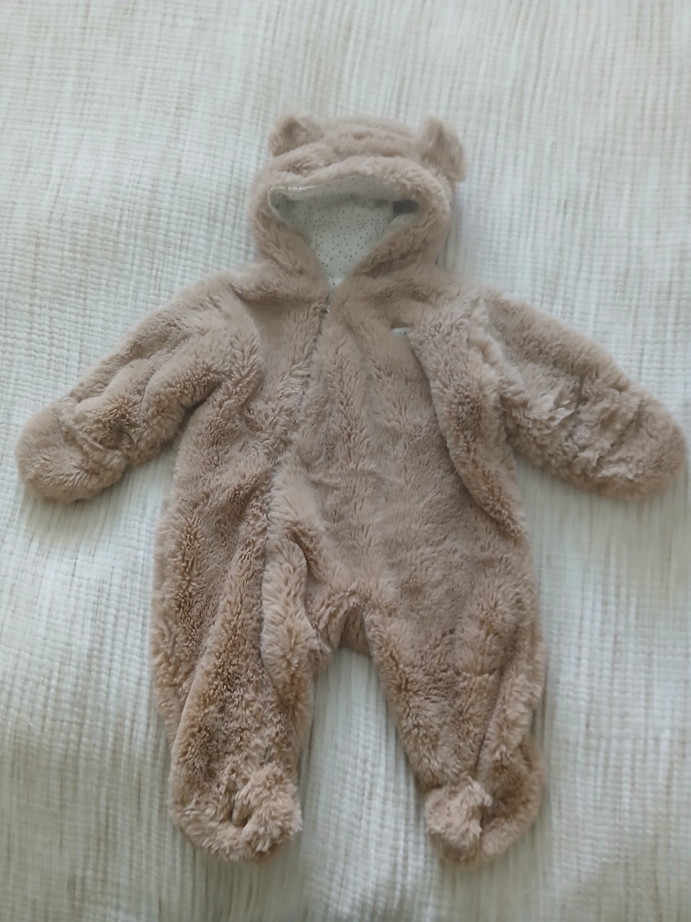 Baby Bear Fleece Bunting 3-6 Months - 100% Cotton Lined